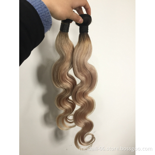 Ombre color 100% cuticle aligned body wave human hair weave bundles mink virgin Brazilian hair weave blonde color body wave